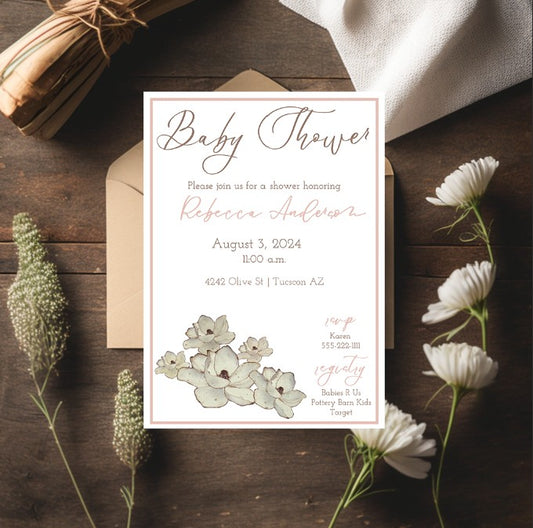 Magnolia Baby Shower Invitation Suite