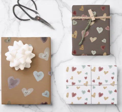 Wrapping Paper Set | Hearts | Brown or Gray