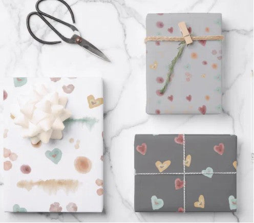 Wrapping Paper Set | Hearts | Brown or Gray