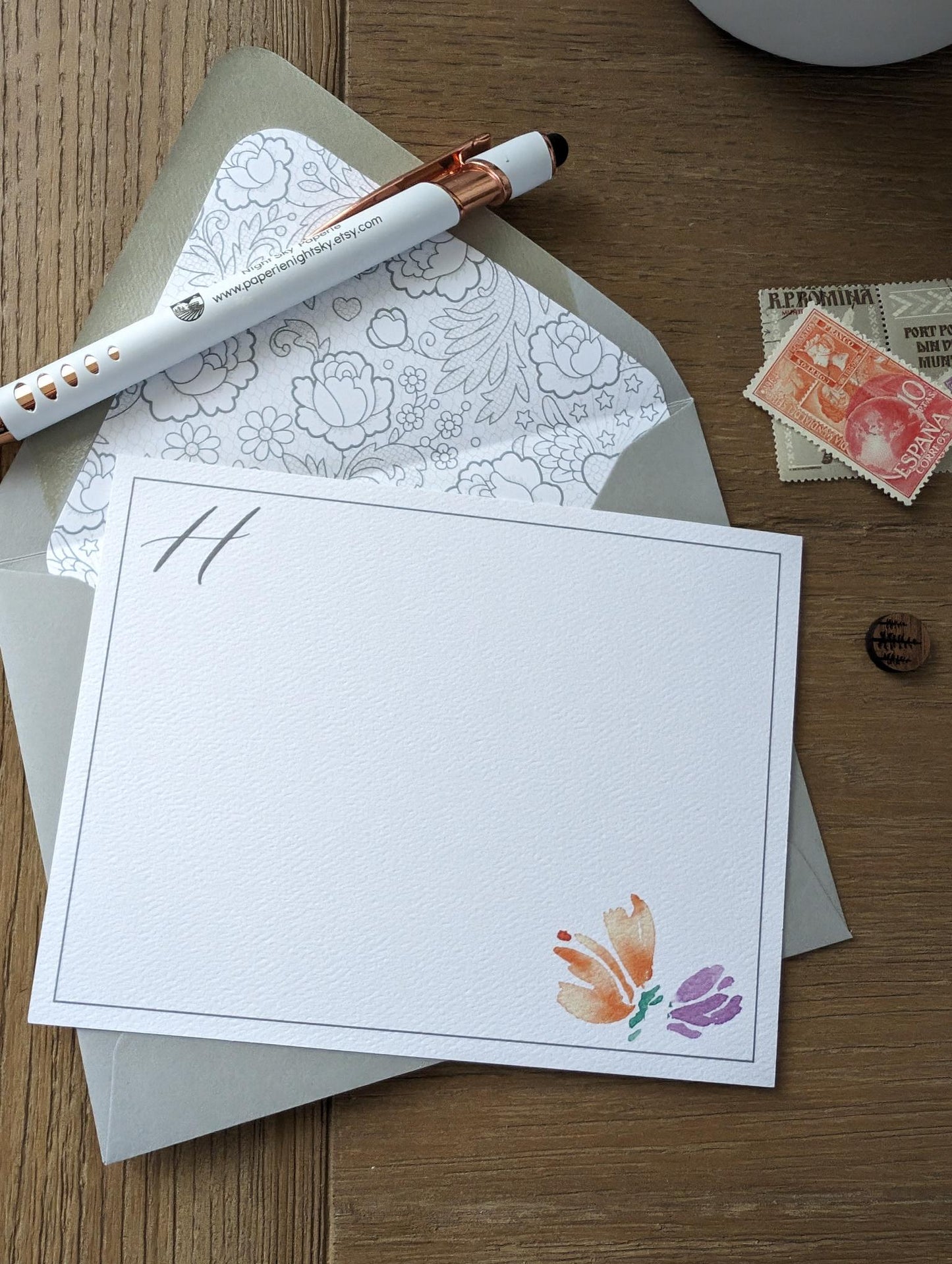 Monogram Notecards w/lined envelope