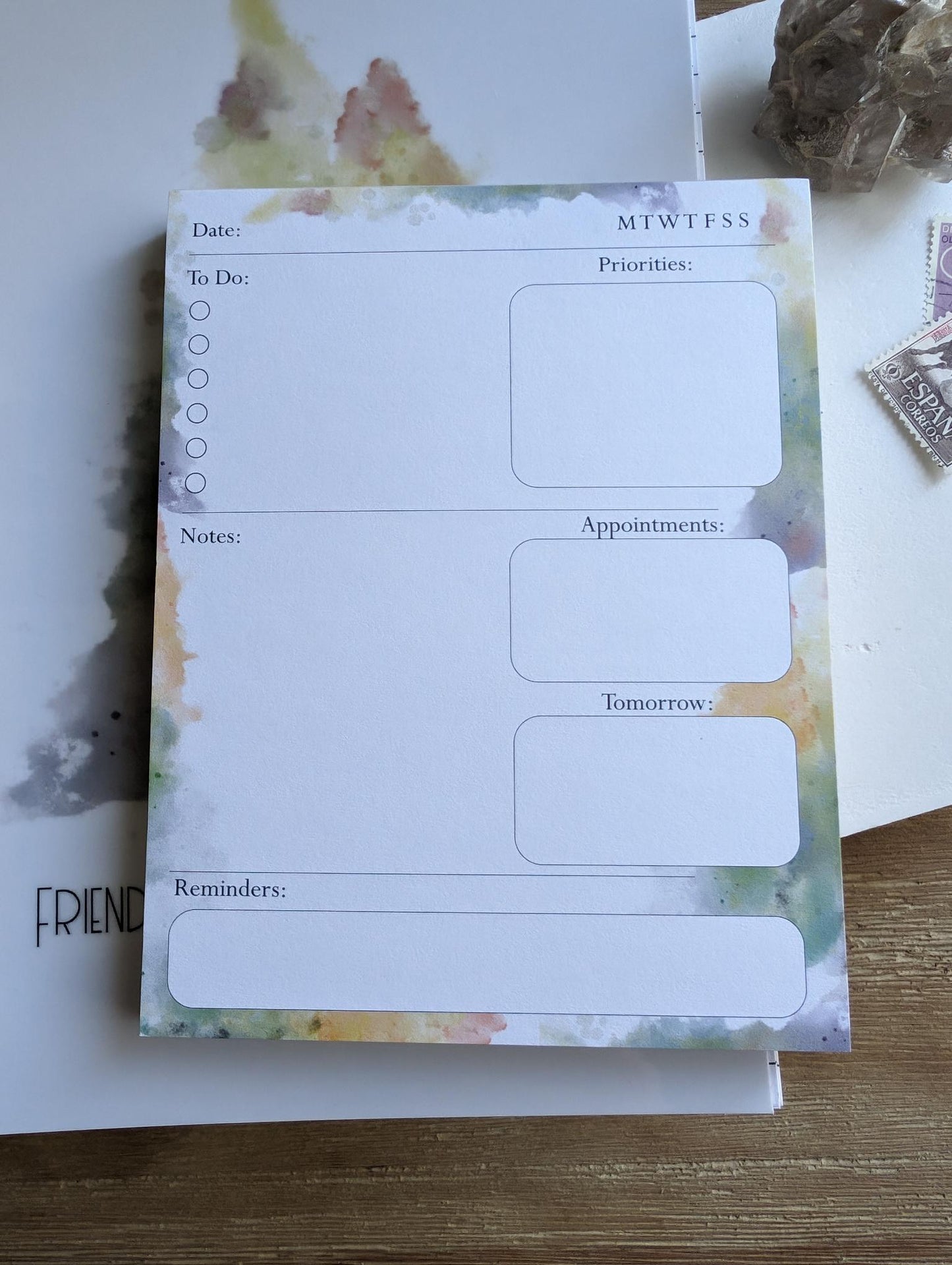 Notepad | Daily Planner | 4.25 x 5.5 | A2 size | Watercolor Stationery | Gift