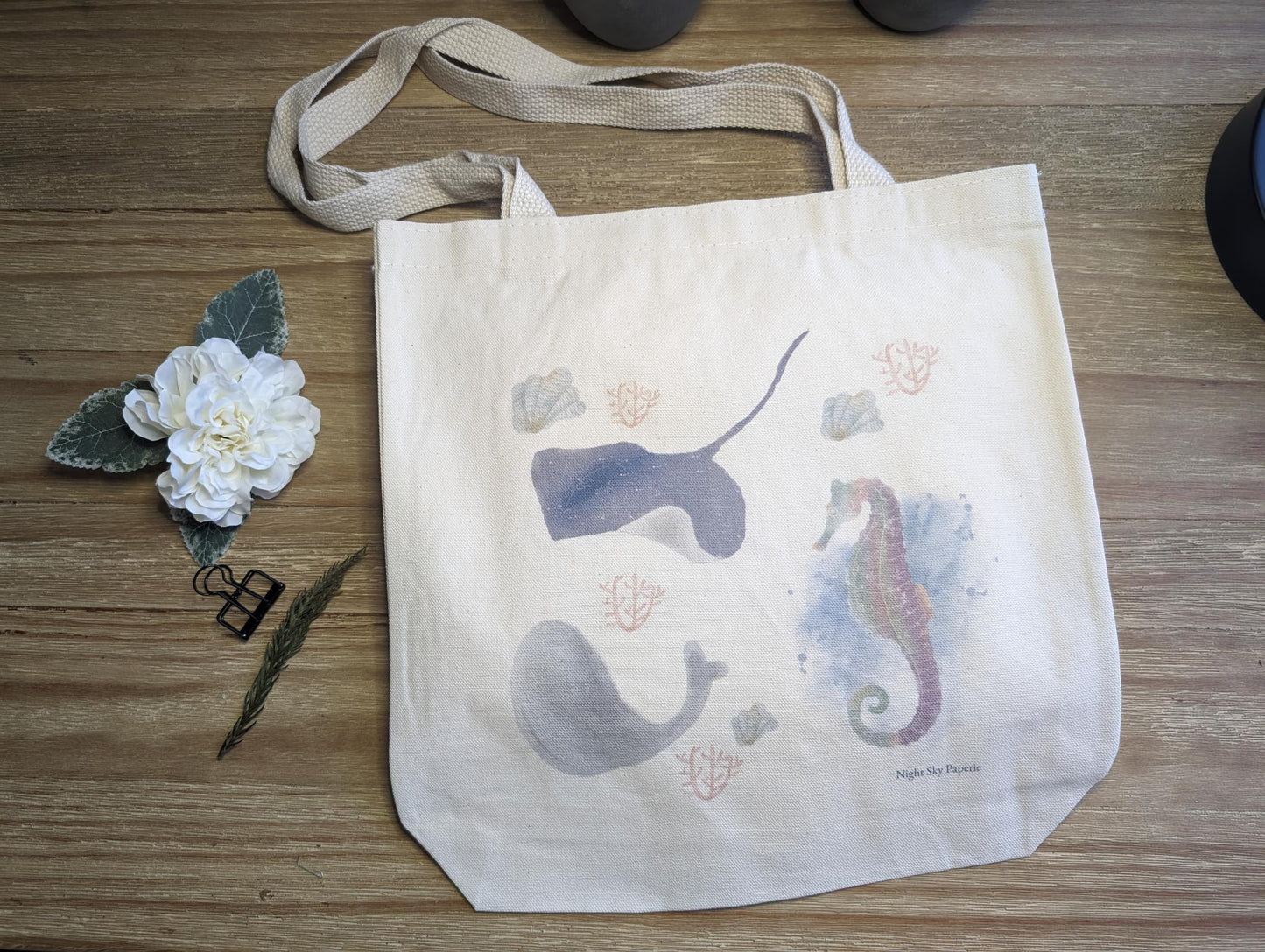 Canvas Tote Bag | Square Cotton | Custom Watercolor Design | 13.5 x 13.5 x 3.5 in | Eco Friendly Reusable Bag