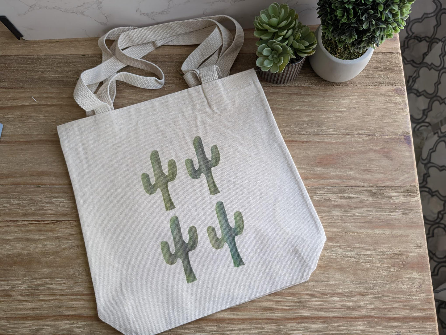 Canvas Tote Bag | Square Cotton | Custom Watercolor Design | 13.5 x 13.5 x 3.5 in | Eco Friendly Reusable Bag