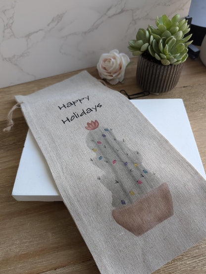Wine Bag | Holiday Collection | Watercolor design | Linen