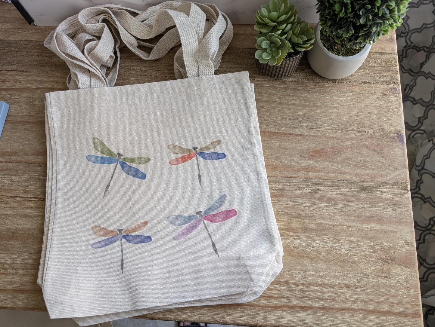 Canvas Tote Bag | Square Cotton | Custom Watercolor Design | 13.5 x 13.5 x 3.5 in | Eco Friendly Reusable Bag